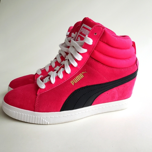puma red wedge sneakers